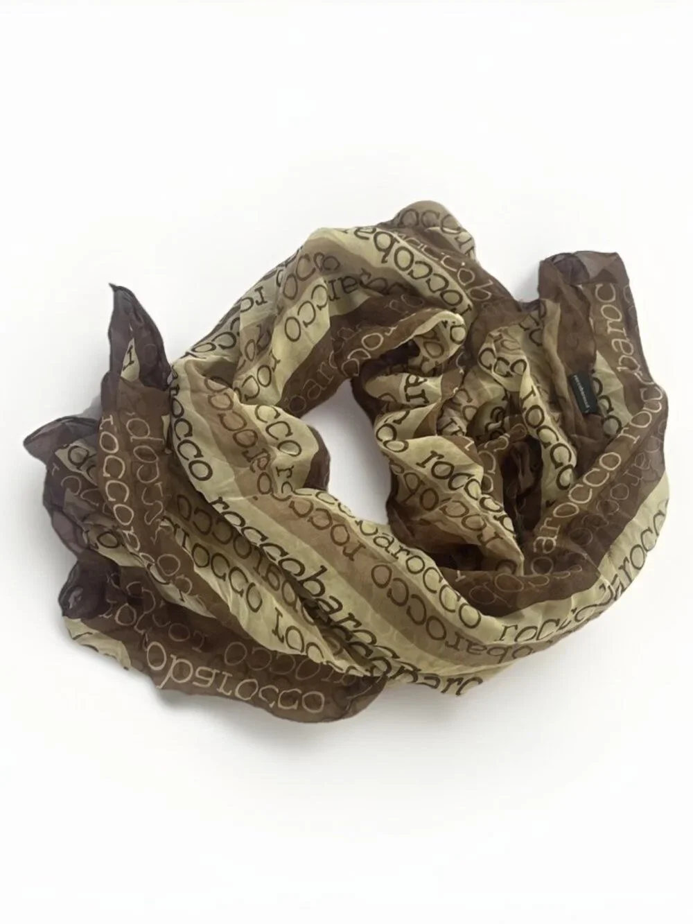 Vintage Roccobarocco Logo Scarf Brown Tan Sheer Italy Designer Wrap Shawl